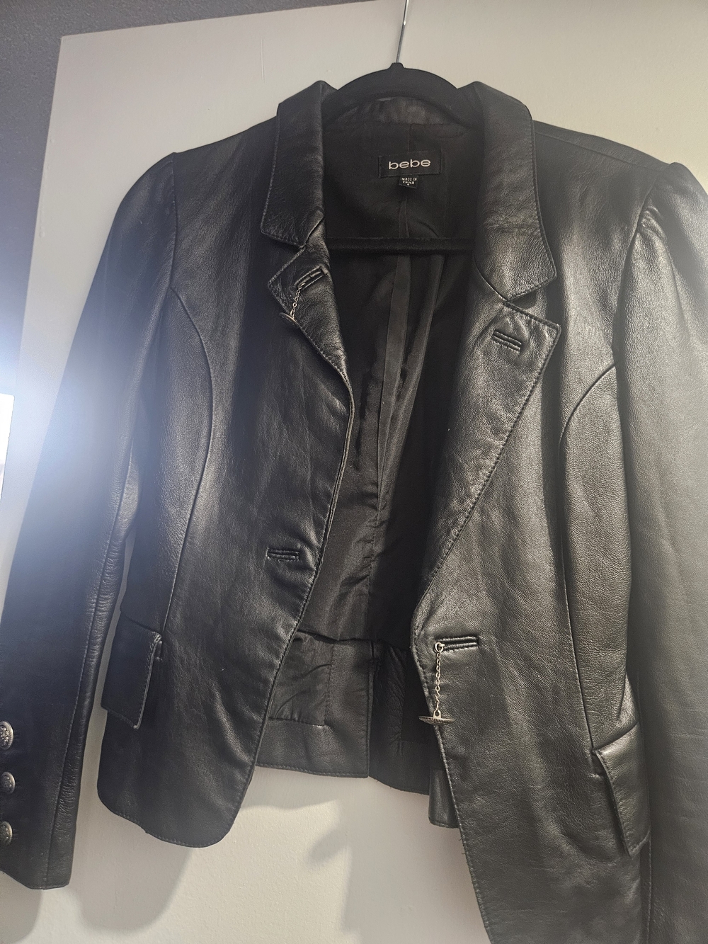 bebe Women's Black Leather Blazer Jacket